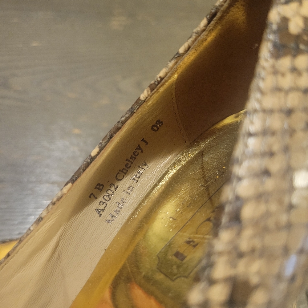 Coach Brown Snake-Print Leather High Heels - Picture 2 of 7